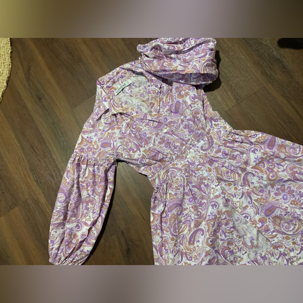 lusana Lola Collared Dress Crystal Paisley purple boho summer party revolve $288 - Picture 5 of 9